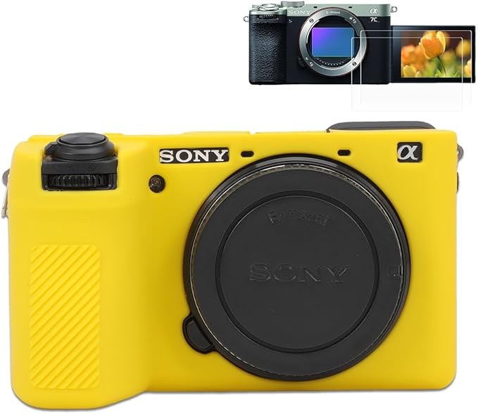 Pocoukate Case for Sony Alpha 6700 Camera, Soft Silicone Protective Cover Skin with A6700 Screen Protector Accessories for Sony Alpha 6700 Camera Silicone Case - Yellow