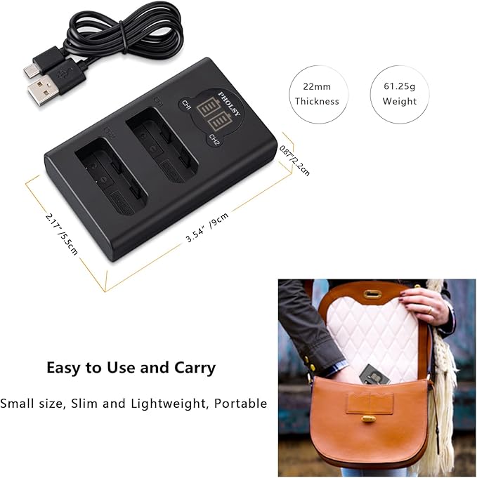 EN-EL14 Charger, PHOLSY Camera Battery Charger EN-EL14 USB Charger MH-24 for EN-EL14 EN-EL14a Battery Compatible with Nikon Camera P7800 P7700 P7100 P7000 D5600 D5500 D5300 D5100 D3500 D3400 D3300
