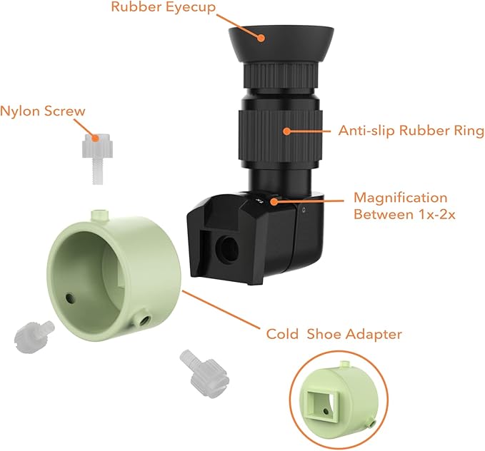 Right Angle Viewfinder with Adapter for Polar Scope, Built-in Diopter and 360°Rotating with 1X - 2X Magnification for A Comfortable View When Doing Polar Alignment