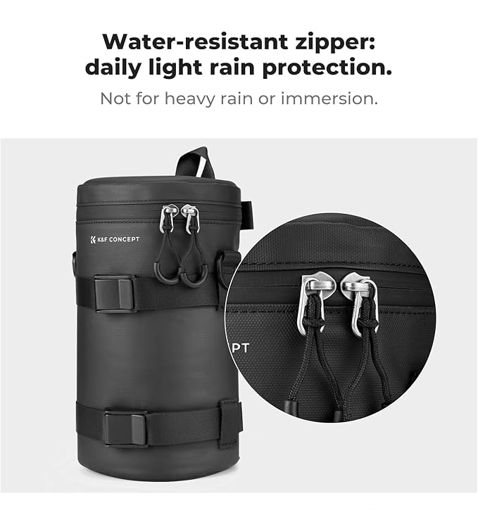 K&F CONCEPT Camera Lens Pouch Case, Waterproof Zipper Lens Protective Bag, Shockproof All-round Camera Lens Carry Bag for DSLR SLR Lens Size Below 4.53" x8.6" (D x H)