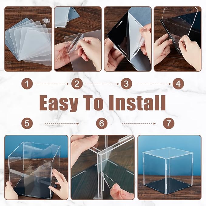 AHANDMAKER Display Case Clear Cube Baseball Holder Hat Box with Black Base Acrylic Display Case for Action Figures, Baseball, 8x8x8 Inch Remove Film Before Use