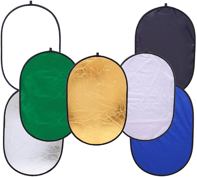 REFLEX CAMERA 7-in-1 Photography Reflector (Rectangular)– Translucent/Silver/Gold/White/Black/Blue/Green – Light Diffuser & Chroma Key Background Kit with Carrying Case (90x120cm/35x47)