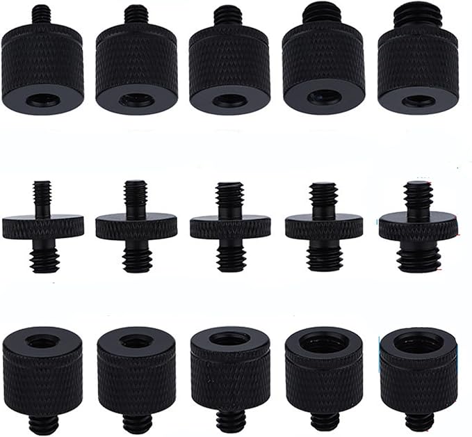 Camera Microphone Quick Release Flash Tripod Adapter Mount Kit Hot Shoe 1/4 to 3/8 M5 M6 M8 Male Female Convertion Thread Screws Series Set for Go pro Insta360 (15 Pcs MS)
