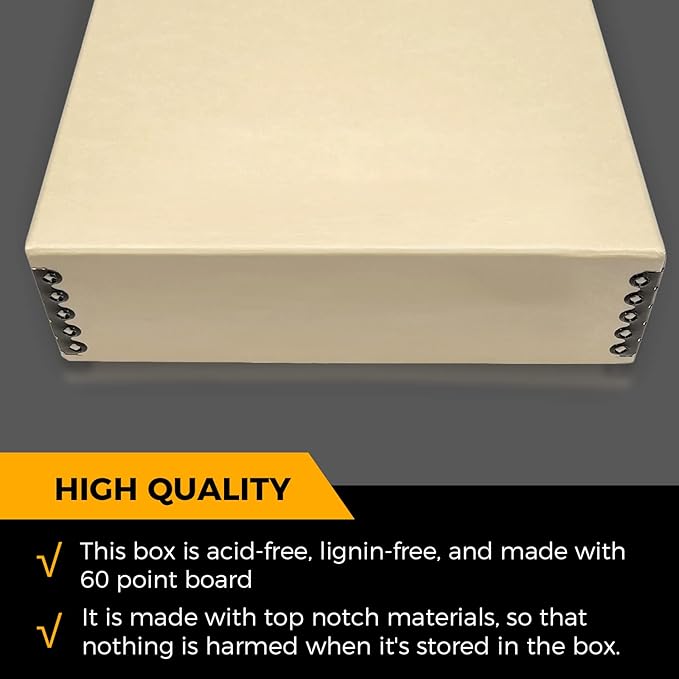 Golden State Art, Archival Storage Box, Acid-Free Drop Front Museum Box with Metal Edge for Storing Artwork Photos Documents Prints Arts and Crafts (Tan-9x12x3 Inches) Pack of 2