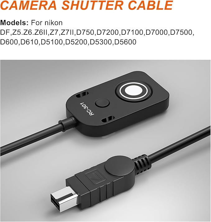 for NK Remote Cable RC301-DC2 Small Shutter Release Remote controlDF,Z5.Z6.Z6II,Z7,Z7II,D7100,D7200,D750,D600,D610,D90 D5600,D5300,D3300 Short Button (RC301-DC2 NK 11.8in/30cm)