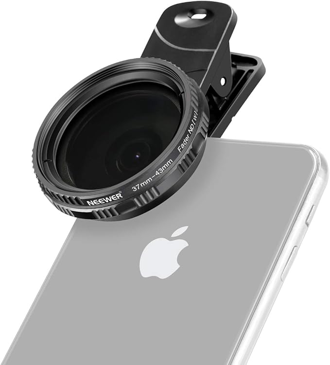 NEEWER 37mm Clip On ND2-ND400 Phone Lens ND Filter Kit: Variable Neutral Density Filter with Phone Clip Compatible with iPhone 15 14 13 Samsung S24 S23 S22 Ultra Android Smartphones iPad