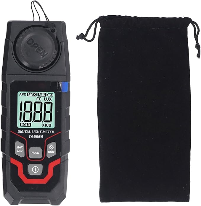 TA636A Digital Illuminance Meter Handheld Probe Luxmeter Lighting Intensity Brightness Light Tester 200000LX 20000FC 50 Sets 1‑60s Recording