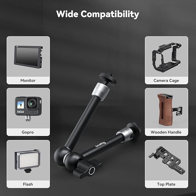 SmallRig 9.8 inch Adjustable Articulating Magic Arm with Both 1/4" Thread Screw for LCD Monitor/LED Lights - 2066B