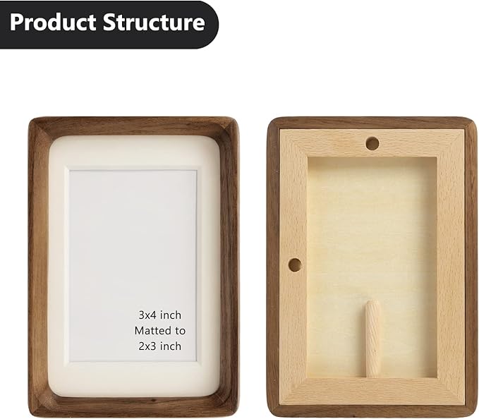 Moudra Handcrafted Solid Wood Picture Frame with Mat for Wall or Tabletop Display, Perfect for Photos and Artwork. (Walnut, 3"x4" matted to 2"x3")