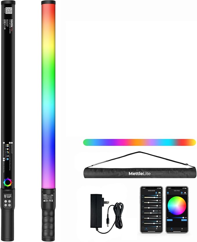 Mettlelite LS800P RGB Pixel LED Light Stick, Handheld Full Color RGBWW Continuous Output 3.2 ft with APP Control, 2800K-8000K, Customizable Pixel Light Effect, CRI97+ TLCI98+ Rechargeable Video Light