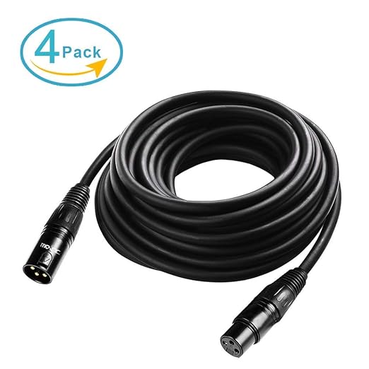 25 ft Flexible DMX Cable, Gold-Plated 3 Pin Signal XLR Male to Female DMX Cable Wire, Best for DJ Stage Lighting Moving Head Lights Par Light (4 Pack)