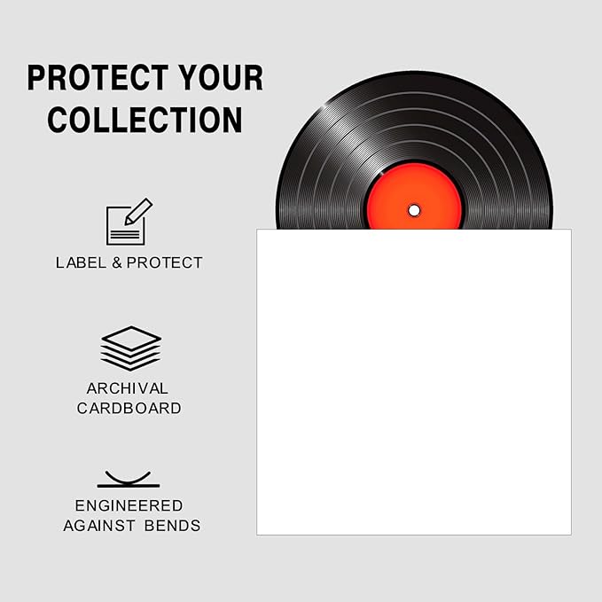 20PCS White 12-Inch LP Vinyl Record Jackets, 350gsm Cardboard Sleeves with No Center Hole, Blank Album Covers for 33 RPM Storage & Protection, Thick LP Jackets for Record Storage