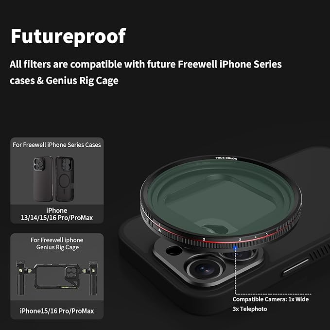 Freewell True Color VNDXMIST Variable ND (Mist Edition 1/4) 1-5 Stop Filter Compatible only with Freewell Sherpa iPhone Series Cases & Genius Rig Cage