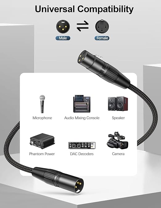XLR Microphone Cable – Pro-Grade Balanced Audio Cord with Dual Shielding Hi-OFC Copper Core, Low Capacitance, Durable MIL-Spec Design – Male to Female for Studio, Mixer, Mic, 6 FT