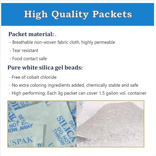 3 Gram Pack of 100 Silica Gel Desiccant Packets Oderless Moisture Absorbing Drying Bags (Ship from USA)