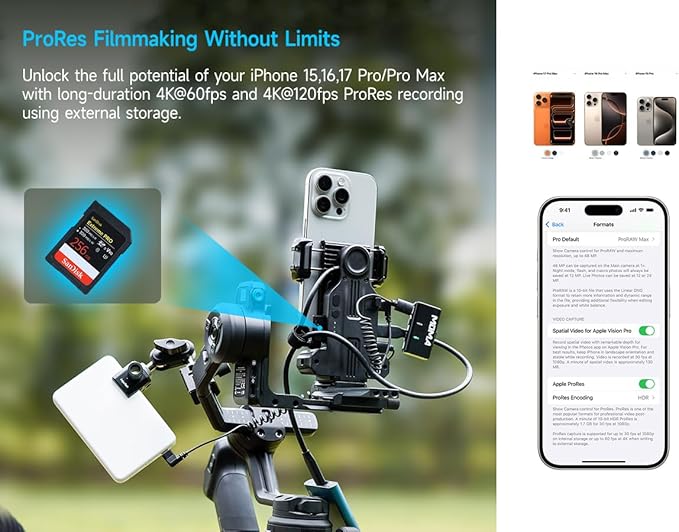 FeiyuTech Phone Video Rig Pro for iPhone 17 16 15 Pro/Pro Max - ProRes 4K Filmmaking Cage with External Storage Hub,Cooling Fan,Battery Extension,USB-C Expansion for Professional iPhone Video Create