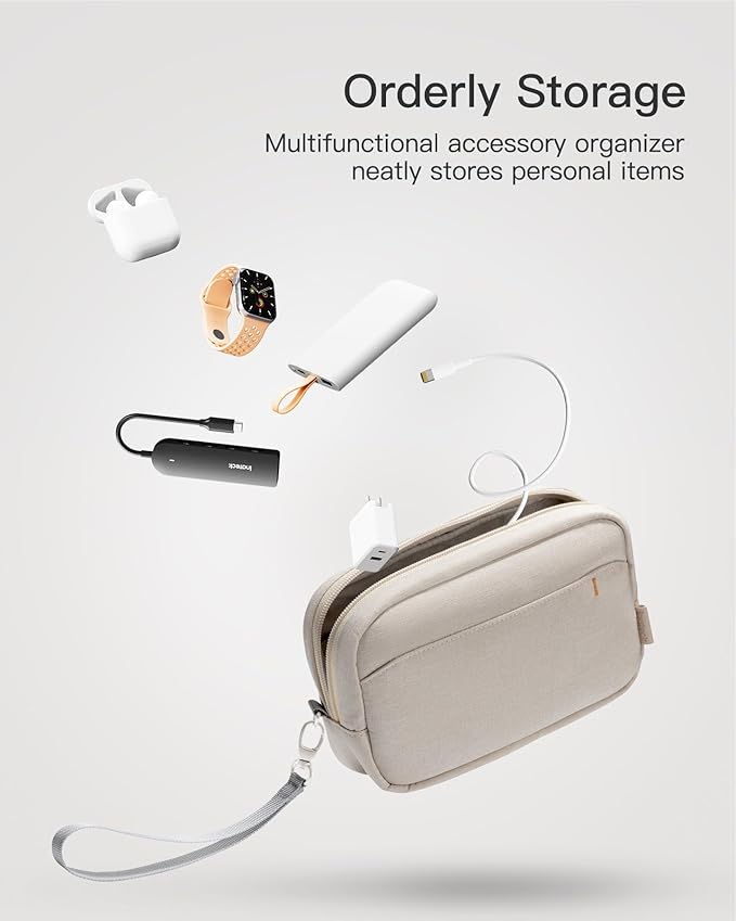 Inateck Electronics Organizer Travel Case, Water-resistant Cable Organizer Pouch, Multi-purpose Accessories Carry Case for Cord, Charger, Cables, Phone, USB Drive, Beige, Small