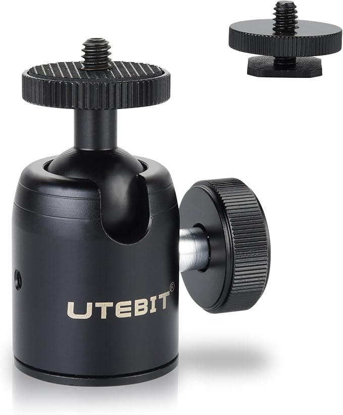 UTEBIT Mini Ball Head with 1/4" hot Shoe, 360° Rotatable Ball Heads Camera Mount Adapter (24mm Ball Head)