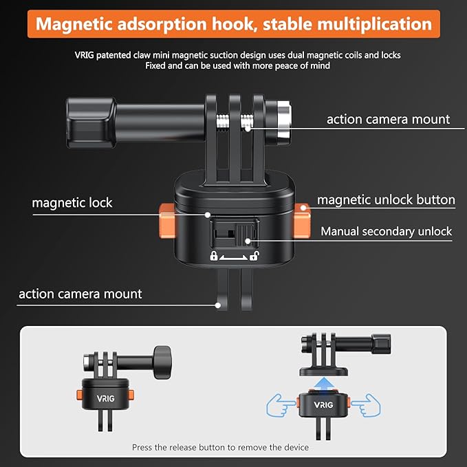VRIG Claw Mini Magnetic Tripod Mount Accessories, Basic Set Quick Release Adapter Compatible with Sports Camera Hero 13/12/11/10/9, Insta360, AKASO, DJI and More