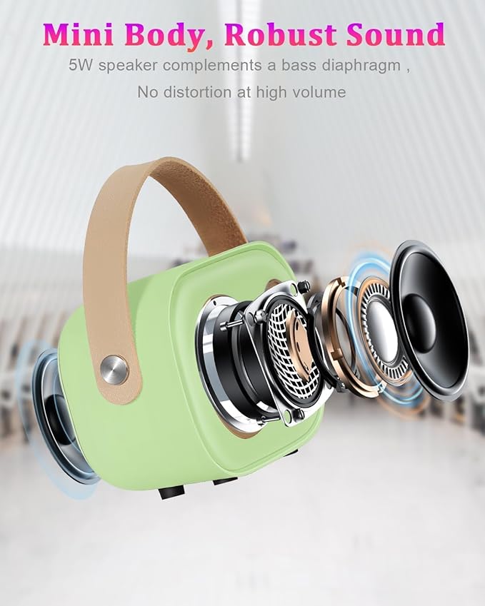 PRUNUS C20 Mini Karaoke Machine,Valentines Day Gifts for Her Him Kids Mens,Portable Bluetooth Speaker with 2 Wireless Microphone for Boys Girls 3-12+ Years Old Birthday Party Green