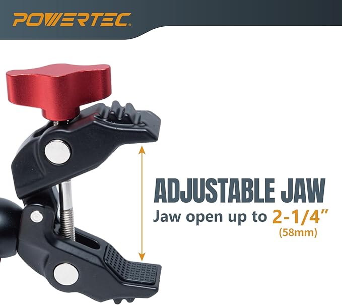 POWERTEC Double Super Clamp Camera Mount with Two 1/4"-20 Mounting Holes for Magic Arm, Desk, Umbrella, Bike, Photography Lighting, Softbox (71924)