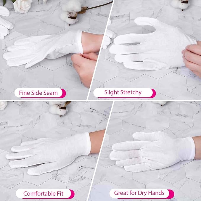 20 Pairs Cotton Gloves for Dry Hands, Paxcoo White Cotton Gloves for Eczema, Cosmetic Moisturizing and Jewelry Inspection, Medium Size