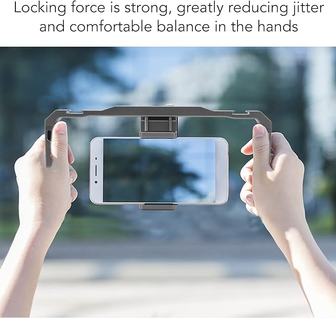 Smartphone Video Rig, Aluminium Alloy Filmmaking Vlogging Rig with Handles, Portable Handheld Phone Cage with Silicone Cushion, for Videomaker Film Maker Video Grapher