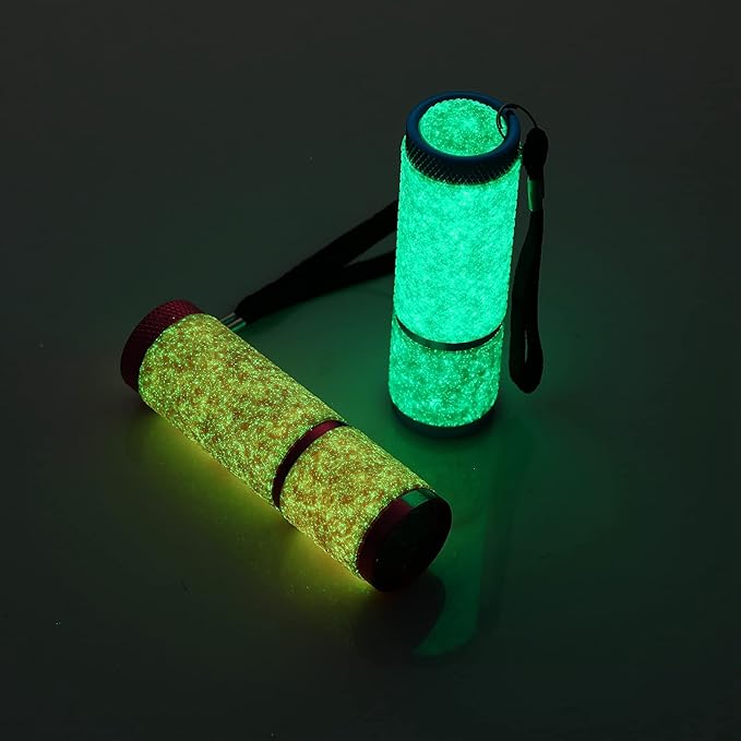 Mudder 4 Pieces Glow in Dark Flashlights Set, 9 LED Mini Flashlights Rubber Coated with Handle, LED Fluorescent Aluminum Portable Flashlight for Parties, Hiking, Camping, 4 Colors