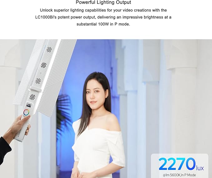 Godox LC1000Bi 100W Bi-Color LED Light Stick,11 Preset Effects, CRI 96 TLCI 96, 2500-8500K CCT, Onboard & App Control,Multiple Color Modes, W/Barndoor, for Vlog, Live Streaming,YouTube, Portraits