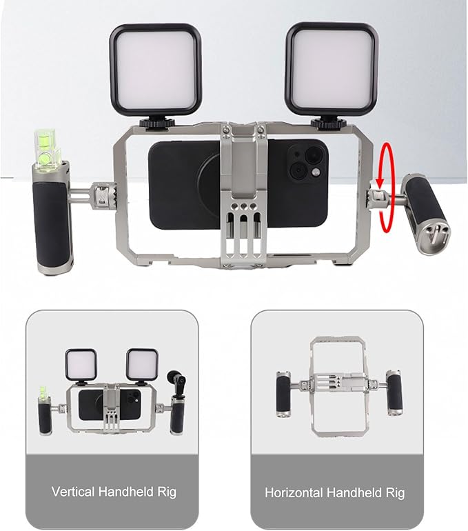 Yoidesu Universal Quick Release Phone Cage Smartphone Video Rig Kit with Dual Handles Aluminum Stabilizer Frame Compatible with 6491mm Phones