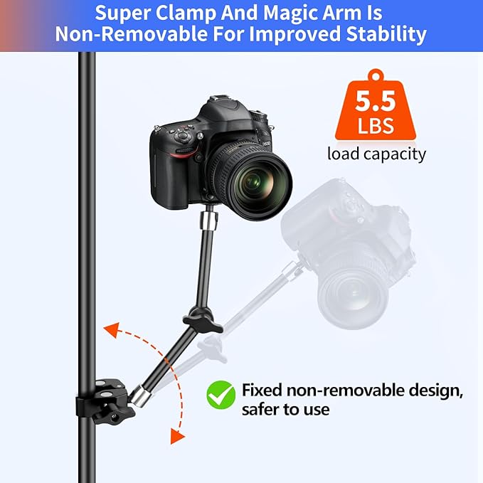 Hemmotop Magic Arm Camera Mount Clamp, 9.8 in Adjustable Articulating Friction Arm Max. Load 6.6 LBS, for iPhone Monitor, Camera Mounts & Clamps Kit MS01 Black