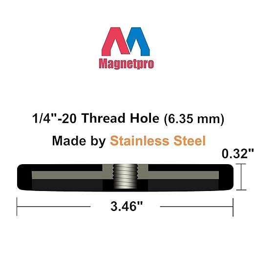 Magnetpro 2 Pieces Strong Rubber Coated Mounting Magnets Anti-Scratch & Anti Corrosion, Over 120 LB Adhesive Power, with 1/4"-20 Stainless Steel Thread Hole and Screw for PTZ, Camera