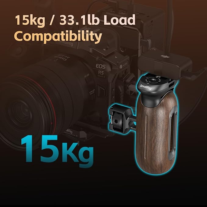 SmallRig Wooden Side Handle for Camera Cages with Two-in-One Locating Screw, Left or Right Side Ergonomic Handgrip, 29mm / 1.14in Vertical Adjustment, 15kg / 33.1lb Load Capacity