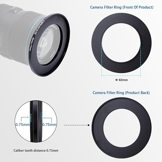 10Pcs 62mm Filter Ring Adapter Set,Filter Metal Stepping Rings for All Brands UV ND CPL (62-43mm,62-46mm,62-49mm,62-52mm,62-55mm,62-58mm,62-67mm,62-72mm,62-77mm,62-82mm)