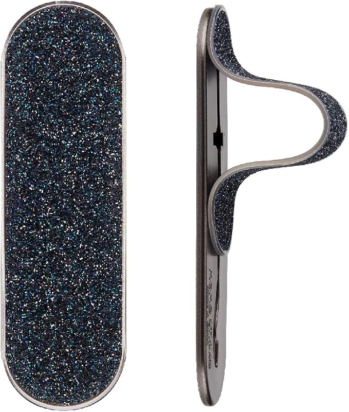 Momostick Flatstick, Cell Phone Finger Grip Strap Holder for Hand, Cell Phone Stand, New Slim Finger Loop Selfie Grip Compatible with Most Smartphones - Glitter Navy