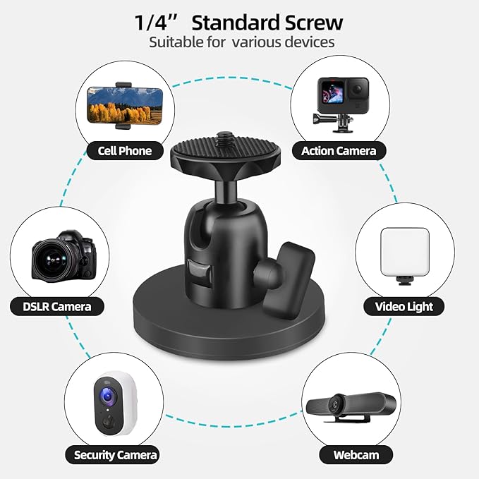 Magnetic Camera Mount with Ball Head, Magnetic Phone Holder for Gym,Super Strong Rubber Coating Neodymium Magnet for Smartphone Hero 13/12/11/10/9/8/7/6,DJI Osmo Action Insta360, Security Camera