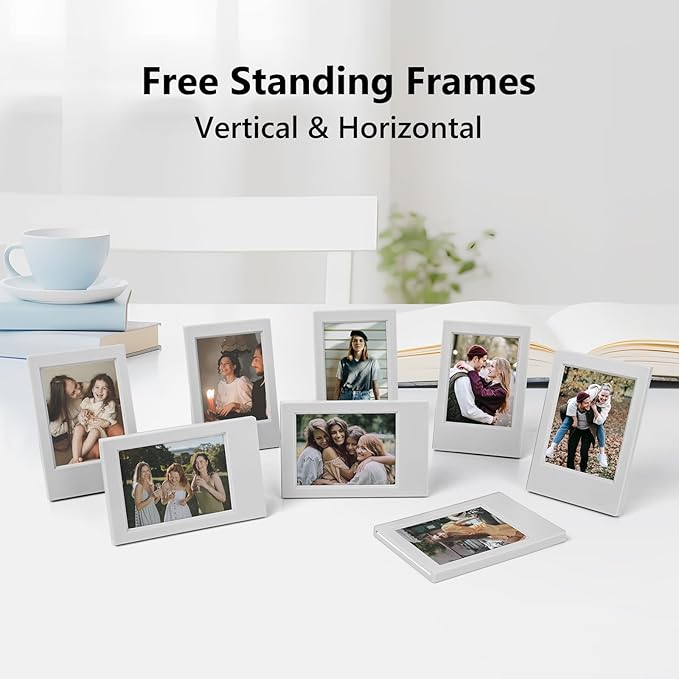 HIYQIN 8 Pack 2x3 Mini Photo Frame Set with Clear Protective Film - Desk Stand Up Display Small Picture Frames for Polaroid Instax mini 12/11/evo/Liplay/41/40/99/SE/9/8/7+ Photo, 3-Inch Film Frame- Freestanding Photo Holder - Grey