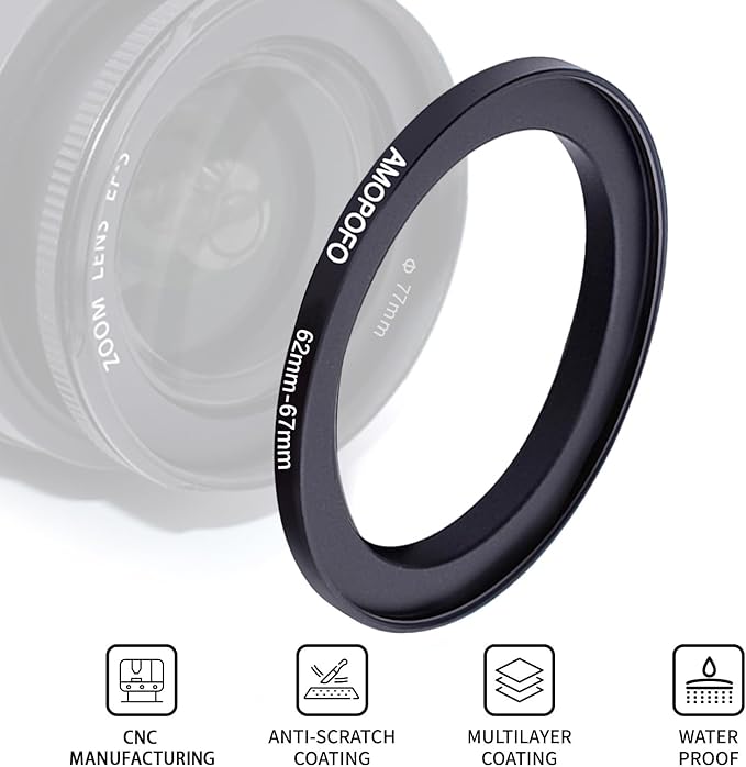 62mm to 67mm Step-Up Ring Filter adapter/62mm to 67mm Camera Filter Ring for 67mm UV,ND,CPL,Metal Step Up Ring
