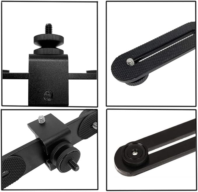 Walway Straight Triple Head Bracket Tripod Mount for 1/4 inches Screw DSLR Camera LED Light Flash Light Microphone and More, with Hot Shoe Socket