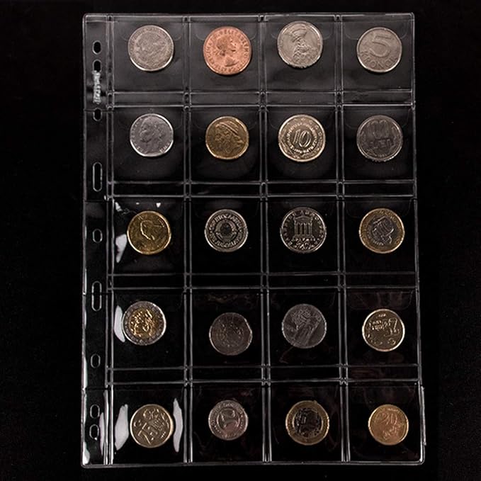 200 Pockets Coin Binders Pages - 1.77 inch Holders 10 pcs Loose-Leaf Sheets Acid-Free Collection Holders for Medallion Coin Stamp Currency Collecting Supplies 45x45 mm / 1.77x1.77 inch CS03220