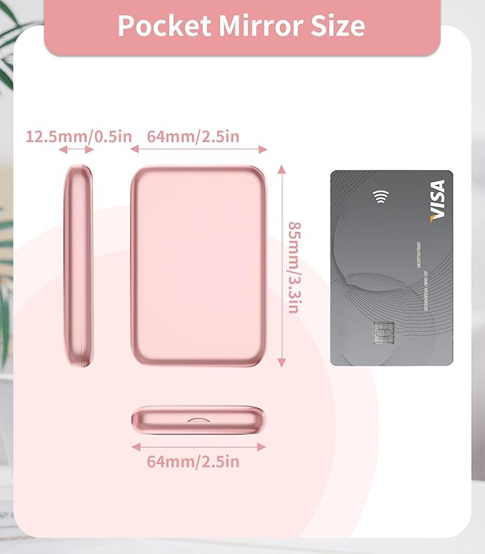 WOBSION Small Mirror with Lights,LED Compact Makeup Mirror,1x/3x Mini Travel Mirror with Magnification,Portable for Purse,Pocket,Gifts for Girls,Rose Gold