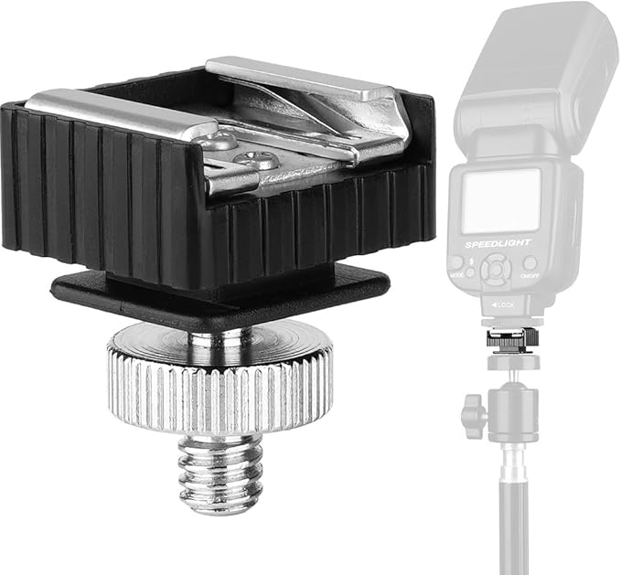 Flash Shoe Mount Adapter to 1/4 Thread Hole with 1/4"-20 Male Tripod Screw Adapter for Light Stands Umbrella Holder Flash Bracket, Strong and Solid