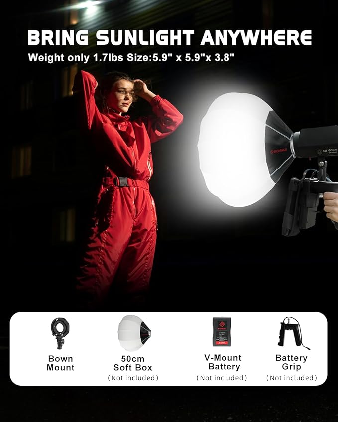 IFOOTAGE LED Video Light SL1 60DN,5600K Daylight Photography Lighting,70W Continuous Output Lighting,Portable Video Lighting for Video Recording,Studio,App Control