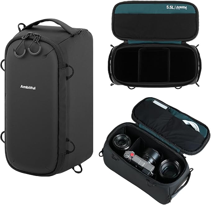 AMBITFUL Water-Resistant Camera Insert Case,with DIY Dividers, Removable Shoulder Strap, Padded Camera Bag for DSLR SLR Mirrorless, Compatible with Canon Nikon Sony, Black(Om Cube-S)