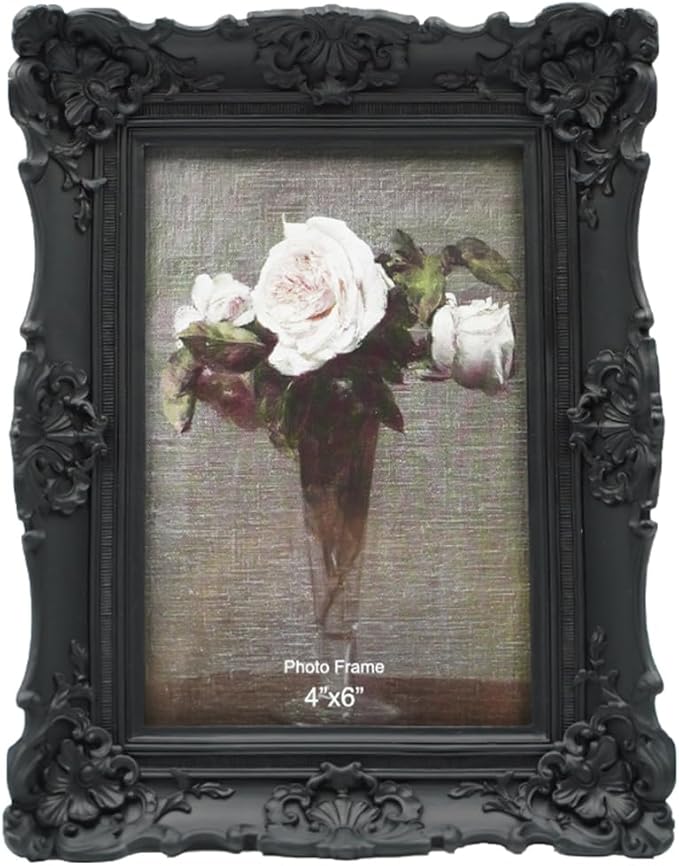 CISOO 4x6 Vintage Picture Frame Antique Ornate Black Photo Frame, for Table Top and Wall Display, Decorative Floral Design Retro Home Decor, Photo Gallery Art