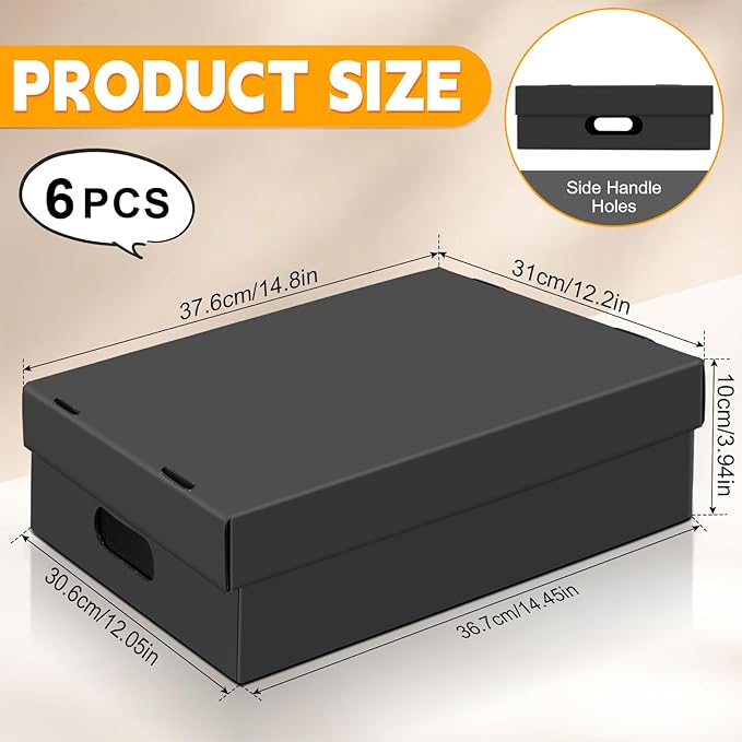 aopule 6PCS Photo Storage Box,14.8“ x 12.2“ x 3.9“ Photo Keepsake Storage Box Sturdy Picture Box Store and Protect Pictures,Documents Black