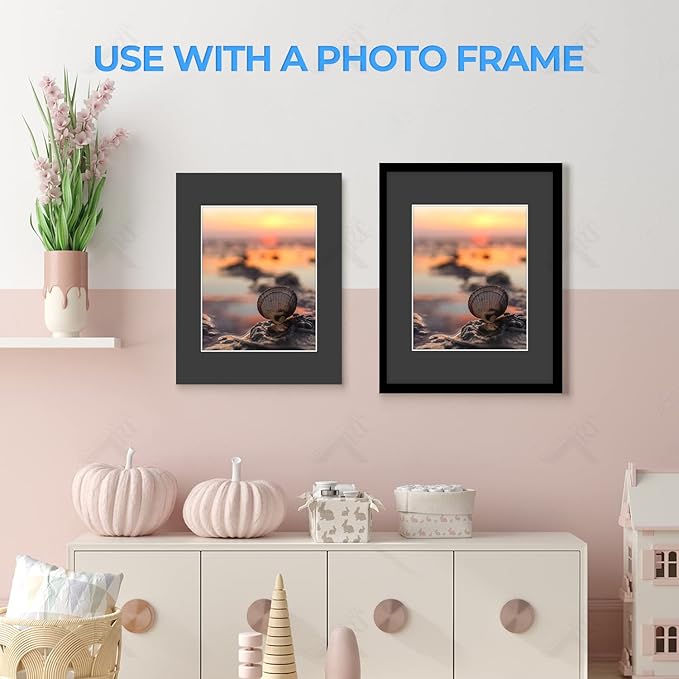 Golden State Art, Acid Free, Pack of 50, 11x14 Black Picture Mats Mattes with White Core Bevel Cut for 8x10 Photo + Backing + Bags