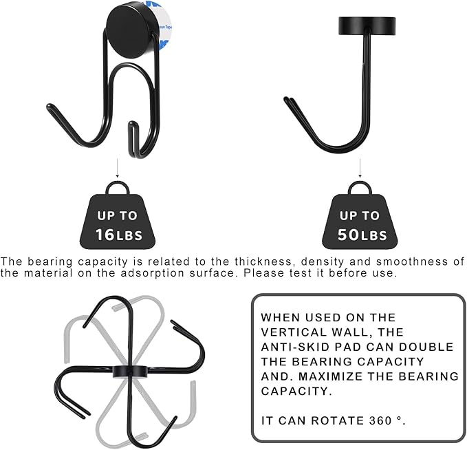 Buelkmag Magnetic Hooks 50Lbs+ 304 Stainless Steel Hooks Heavy Duty Magnets Hanging Hooks for Refrigerator Grill Toolbox Outdoor,2026 Cruise Essentials Camper Accessories 8pack (Black)