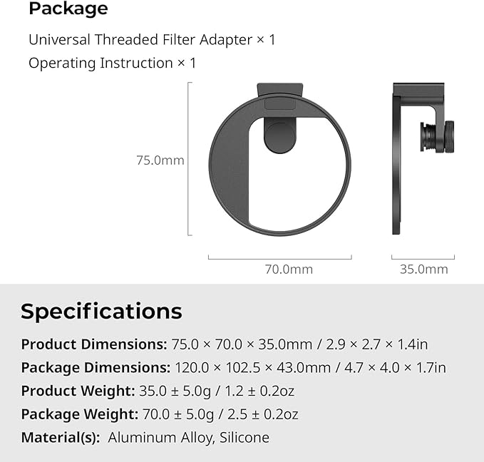 SmallRig Universal 67mm Threaded Filter Adapter for Phone Photography, Compatible with 67mm Threaded Filters & LED Lights, Built-in Cold Shoe Mount -5174
