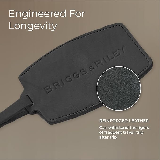 Briggs & Riley Leather Luggage ID Tag for Men & Women - Identification Tag for Suitcases, Baggage ID Label, Fits Standard Size Business Card - Luggage Accessories, Black